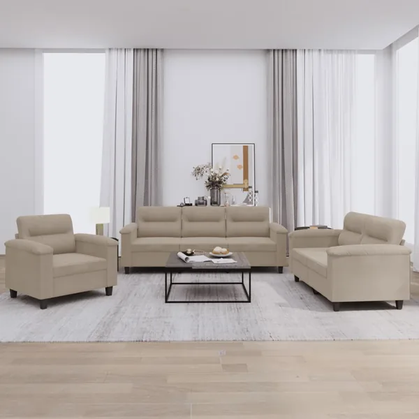 Ensemble de canapés 3 pcs avec coussins taupe tissu microfibre