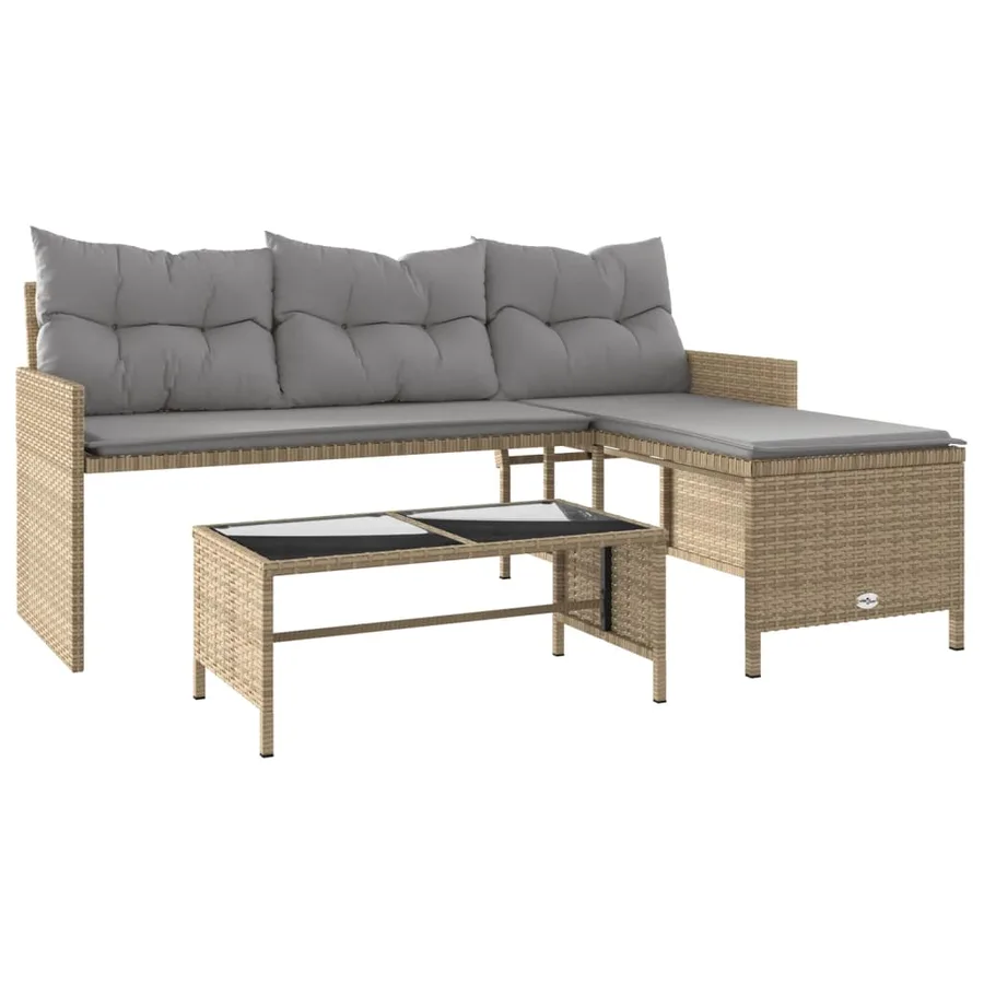 Canapé de jardin table et coussins en forme de L mélange beige - 2