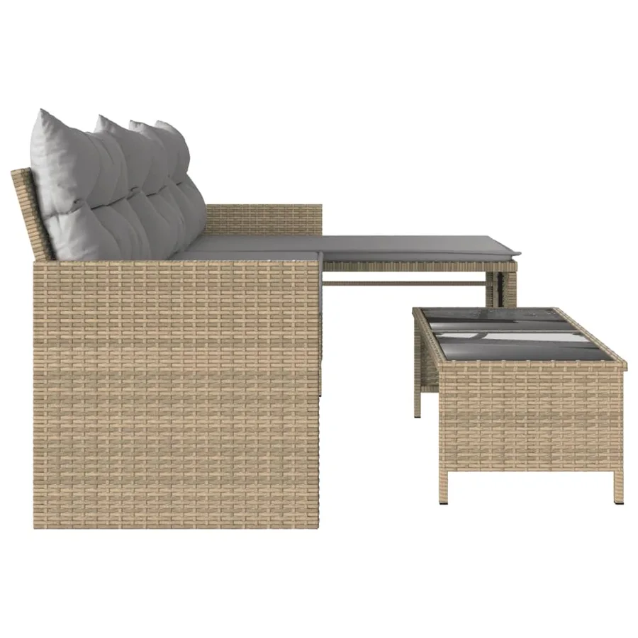 Canapé de jardin table et coussins en forme de L mélange beige - 6