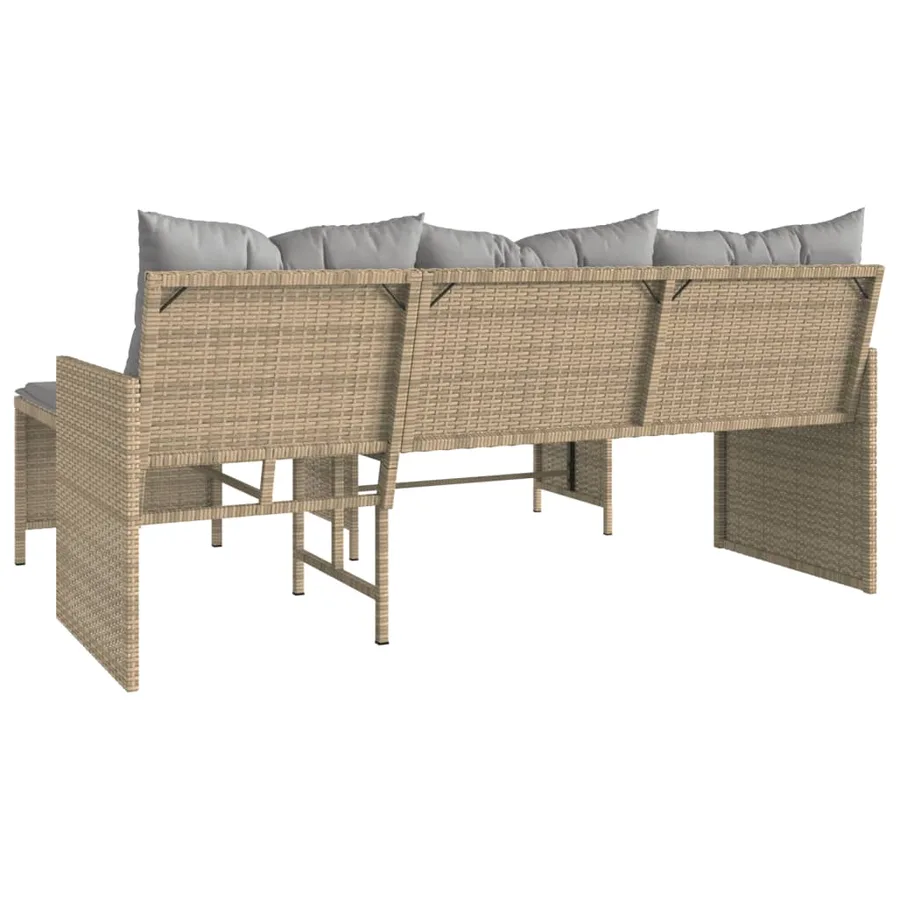 Canapé de jardin table et coussins en forme de L mélange beige - 7