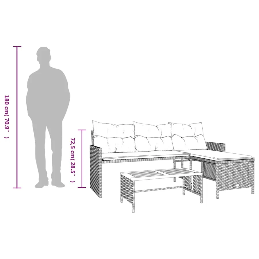 Canapé de jardin avec table et coussins en forme de L beige - 11