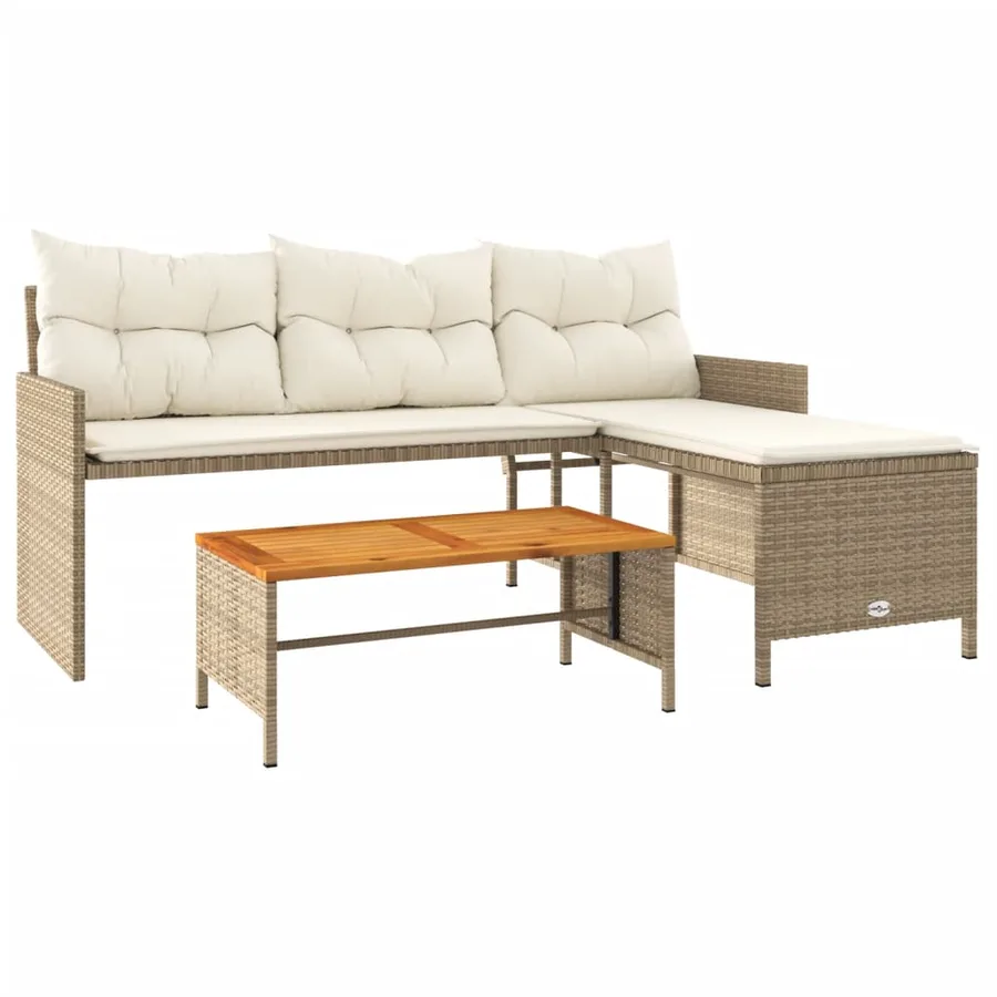 Canapé de jardin avec table et coussins en forme de L beige - 2