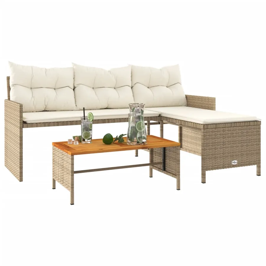 Canapé de jardin avec table et coussins en forme de L beige - 4