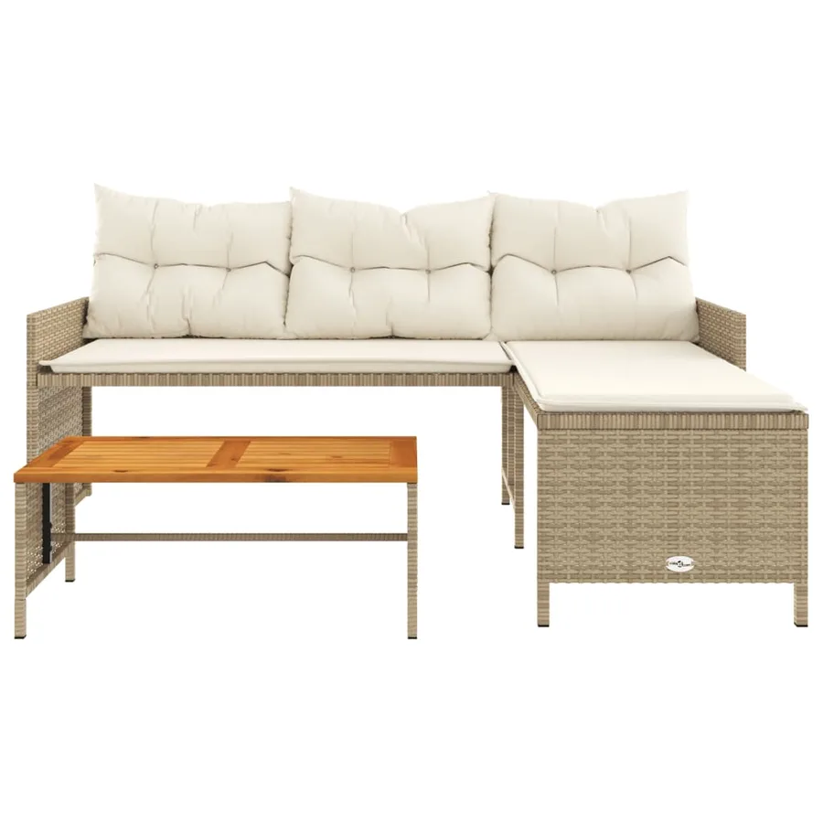 Canapé de jardin avec table et coussins en forme de L beige - 5