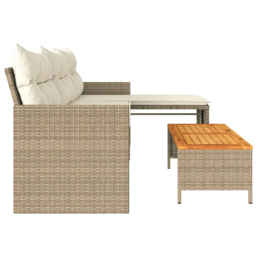 Canapé de jardin avec table et coussins en forme de L beige - 6