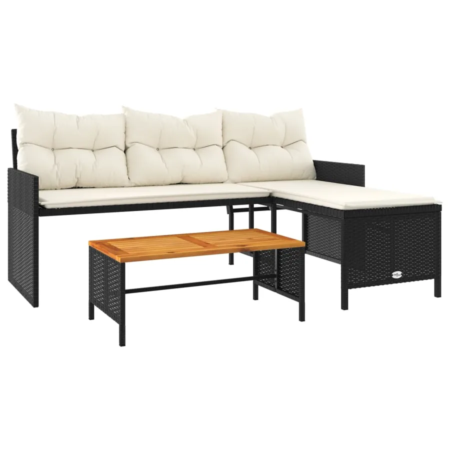 Canapé de jardin avec table et coussins en forme de L noir - 2