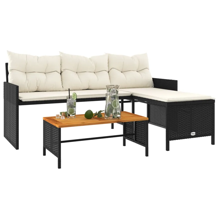 Canapé de jardin avec table et coussins en forme de L noir - 4