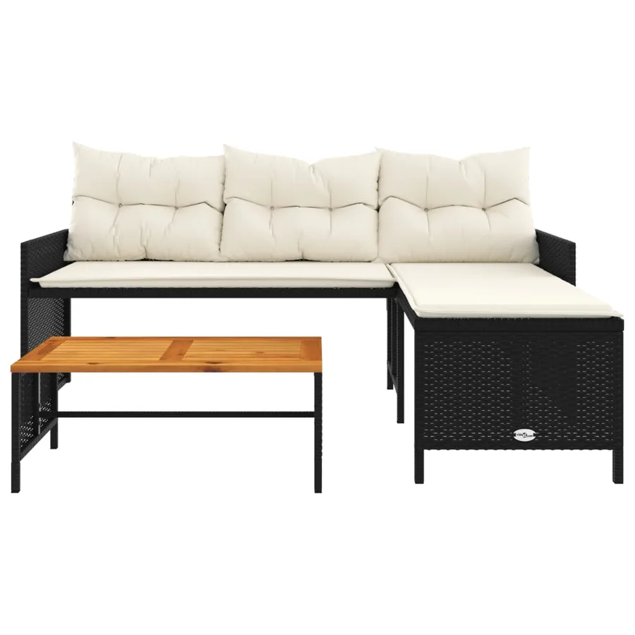 Canapé de jardin avec table et coussins en forme de L noir - 5