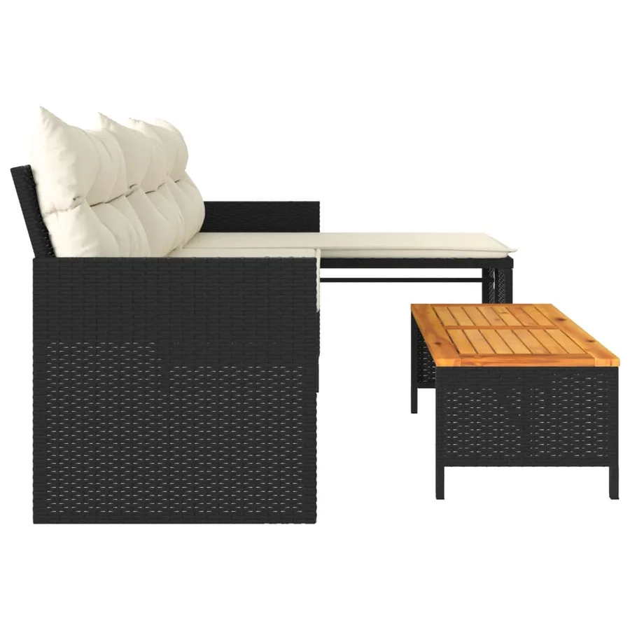 Canapé de jardin avec table et coussins en forme de L noir - 6