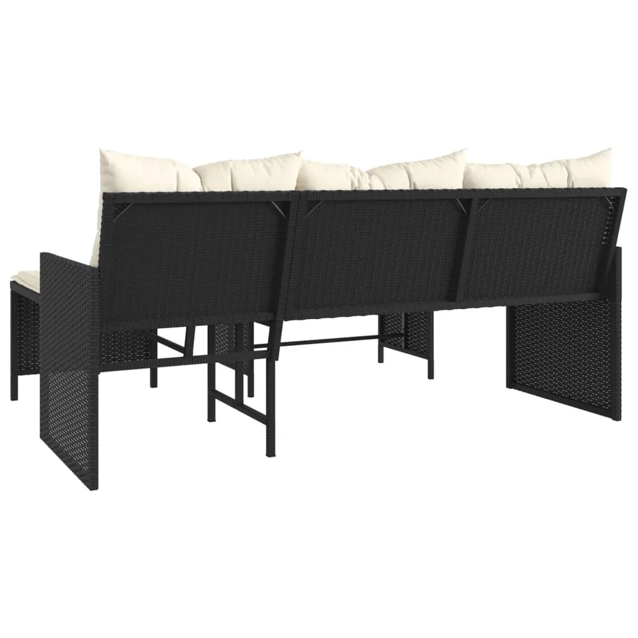 Canapé de jardin avec table et coussins en forme de L noir - 7
