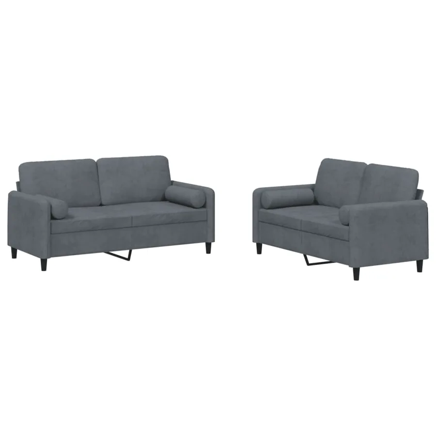 Ensemble de canapés 2 pcs avec coussins gris foncé velours - 2