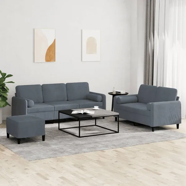Ensemble de canapés 3 pcs avec coussins gris foncé velours