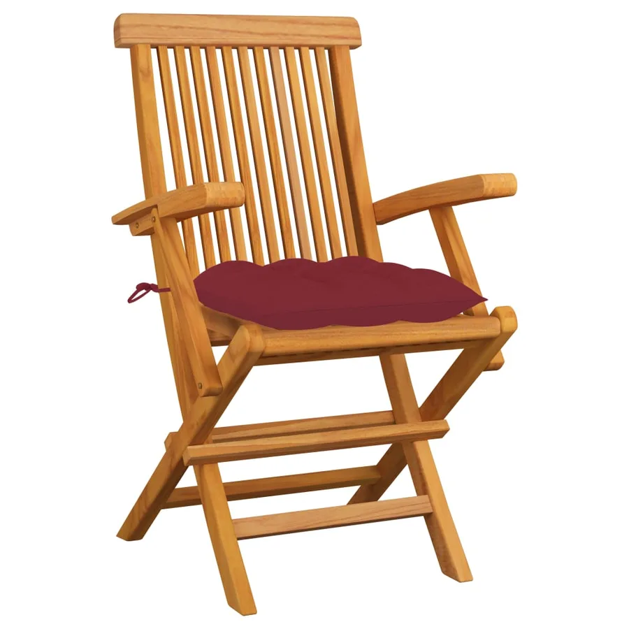 Chaises de jardin avec coussins rouge bordeaux lot de 3 Teck - 2
