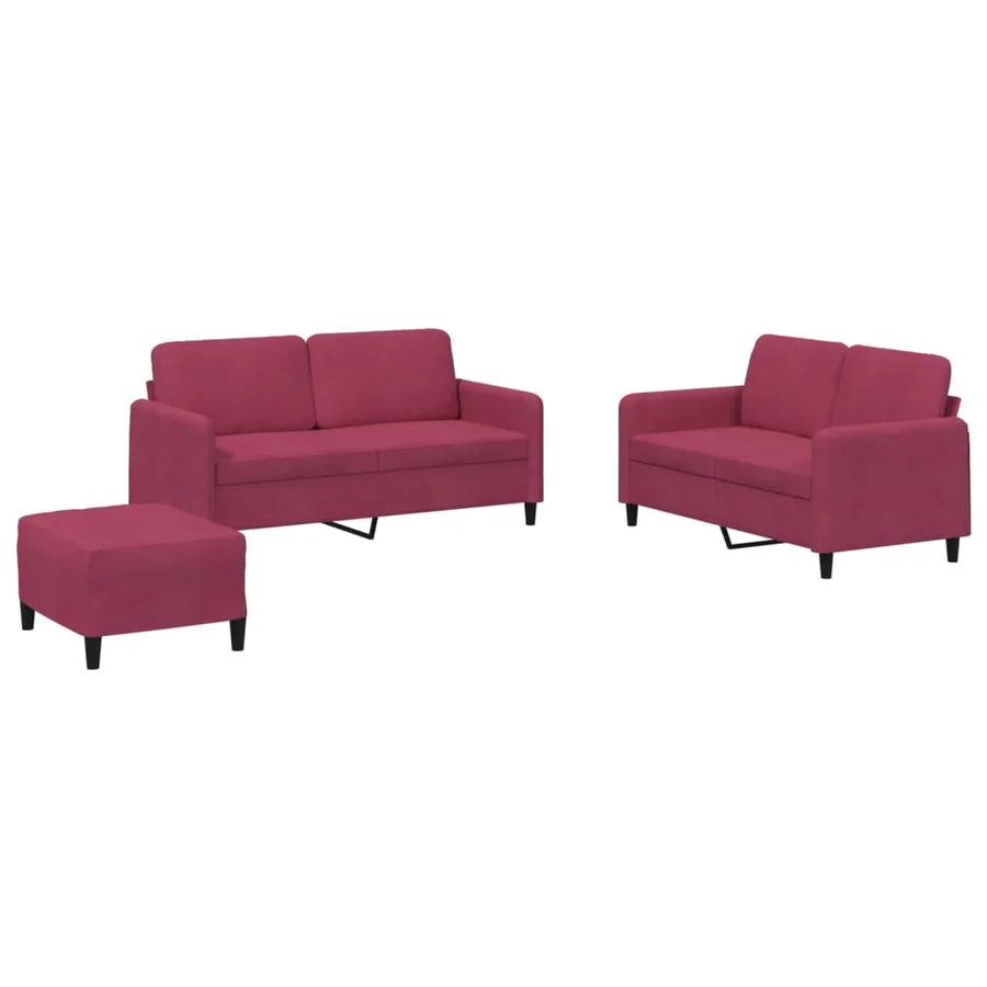 Ensemble de canapés 3 pcs rouge bordeaux velours - 2