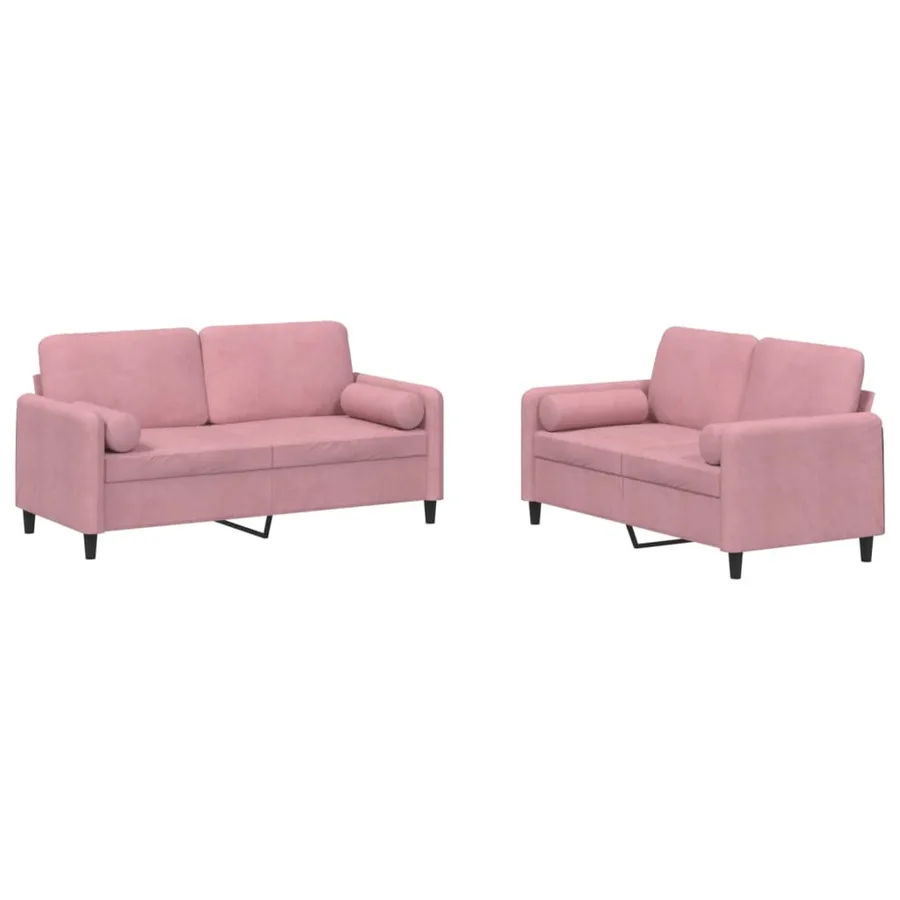 Ensemble de canapés 2 pcs avec coussins rose velours - 2