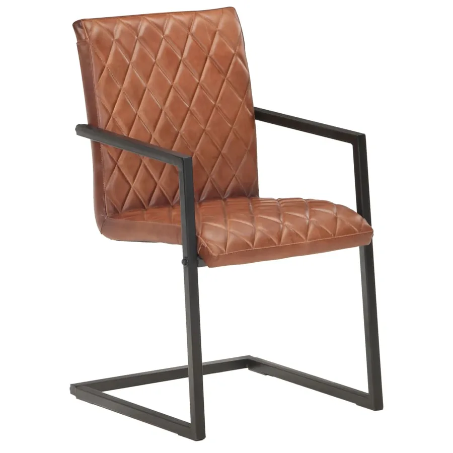 Chaises à manger cantilever lot de 4 marron cuir véritable - 2