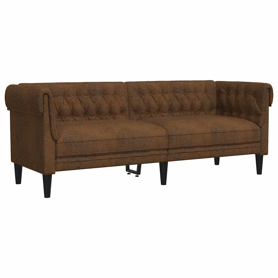 Canapé Chesterfield 3 places marron tissu - 2