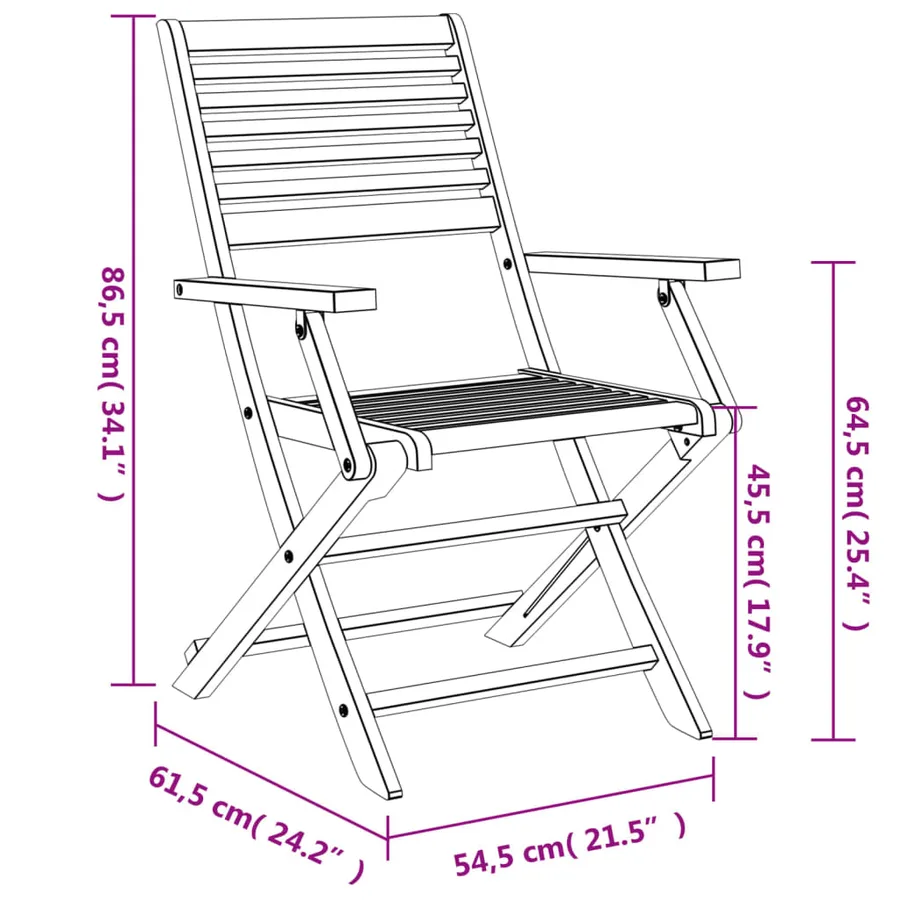 Chaises pliables de jardin lot de 8 bois massif d'acacia - 7