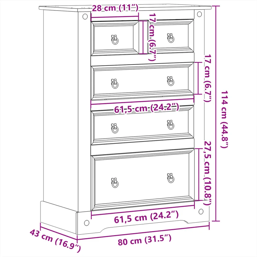 Commode Corona 80x43x114 cm bois massif de pin - 9