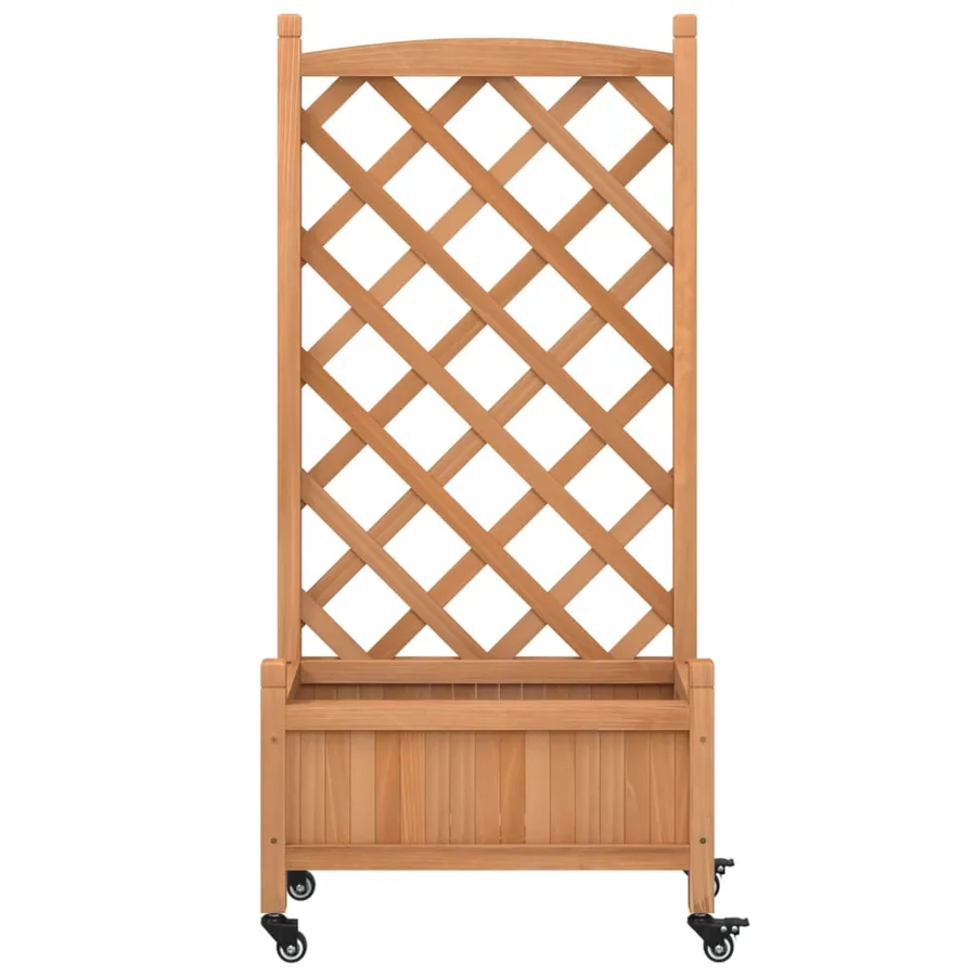 Jardinière avec treillis et roues marron bois massif de sapin - 4