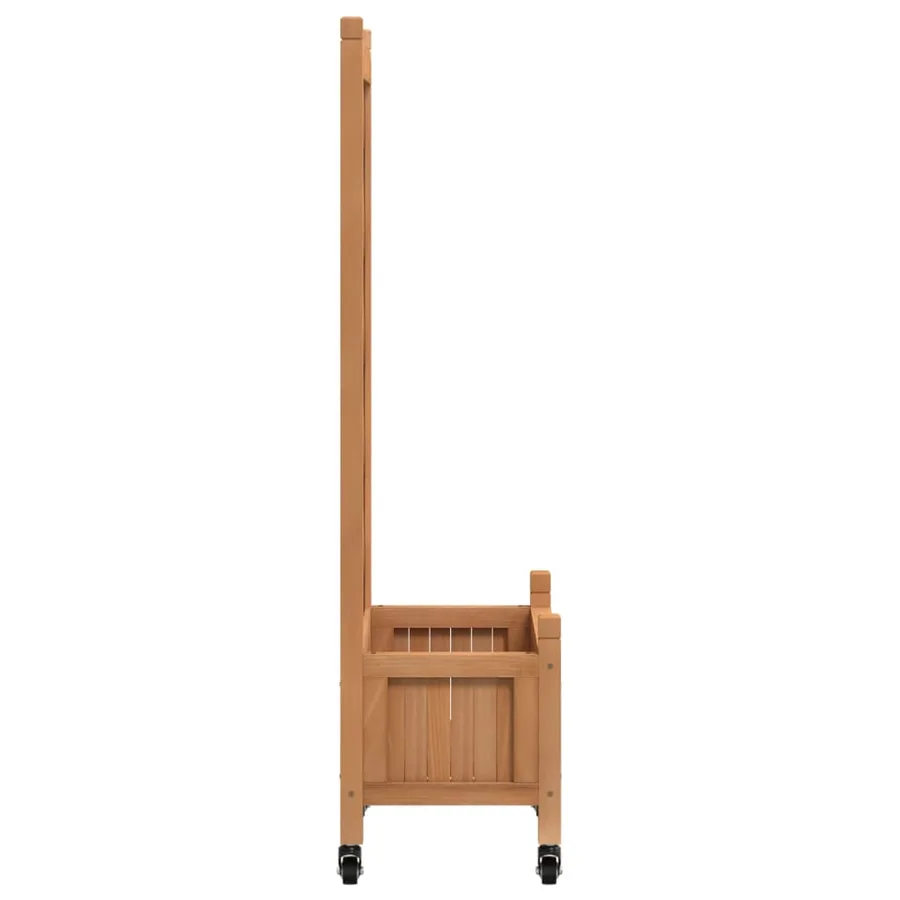 Jardinière avec treillis et roues marron bois massif de sapin - 5