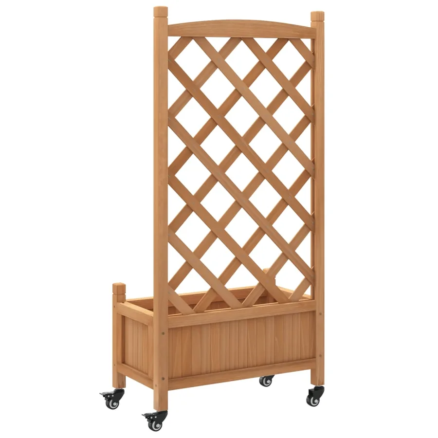 Jardinière avec treillis et roues marron bois massif de sapin - 6
