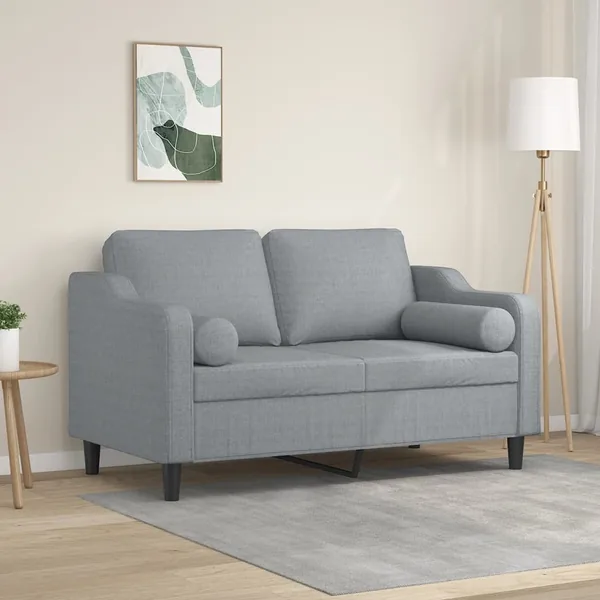Canapé 2 places avec oreillers gris clair 120 cm tissu