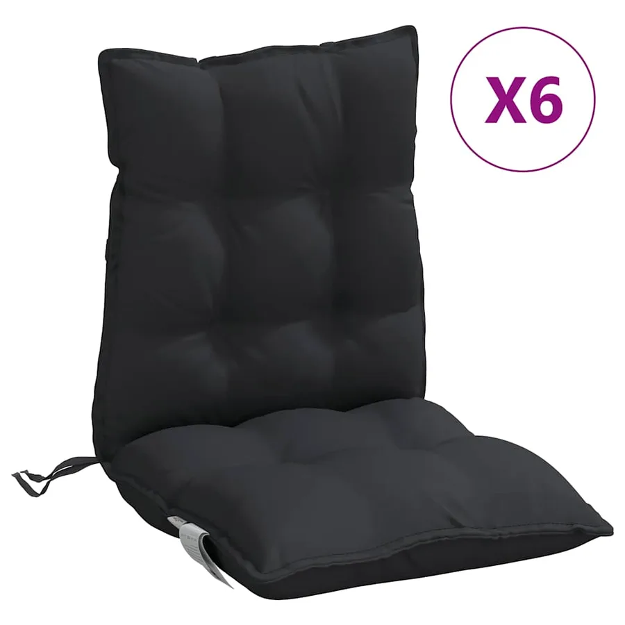 Coussins de chaise à dossier bas lot de 6 noir tissu oxford - 2