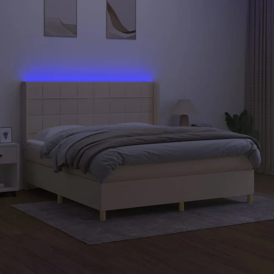 Sommier à lattes de lit matelas et LED Crème 180x200 cm Tissu - 3
