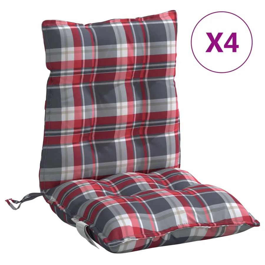 Coussins de chaise à dossier bas lot de 4 motif carreaux rouge - 2