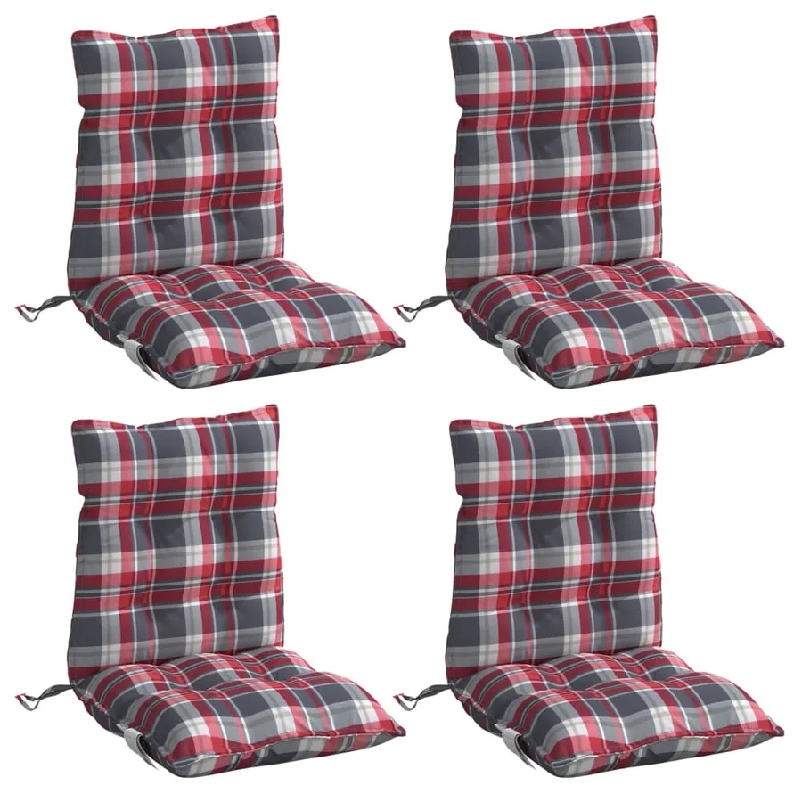 Coussins de chaise à dossier bas lot de 4 motif carreaux rouge - 3