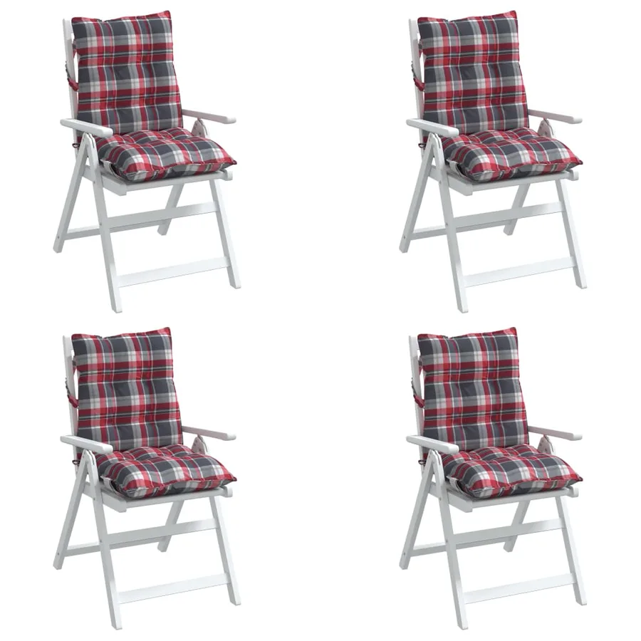 Coussins de chaise à dossier bas lot de 4 motif carreaux rouge - 4