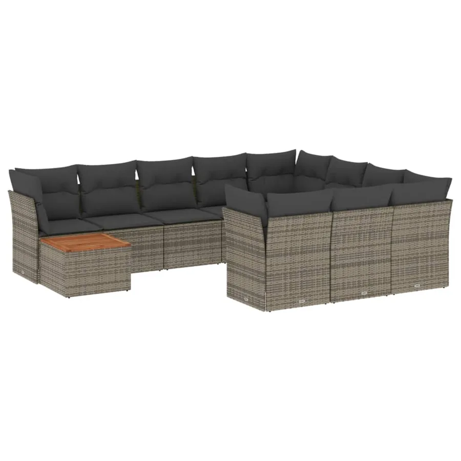 Salon de jardin 11 pcs avec coussins gris résine tressée - 2