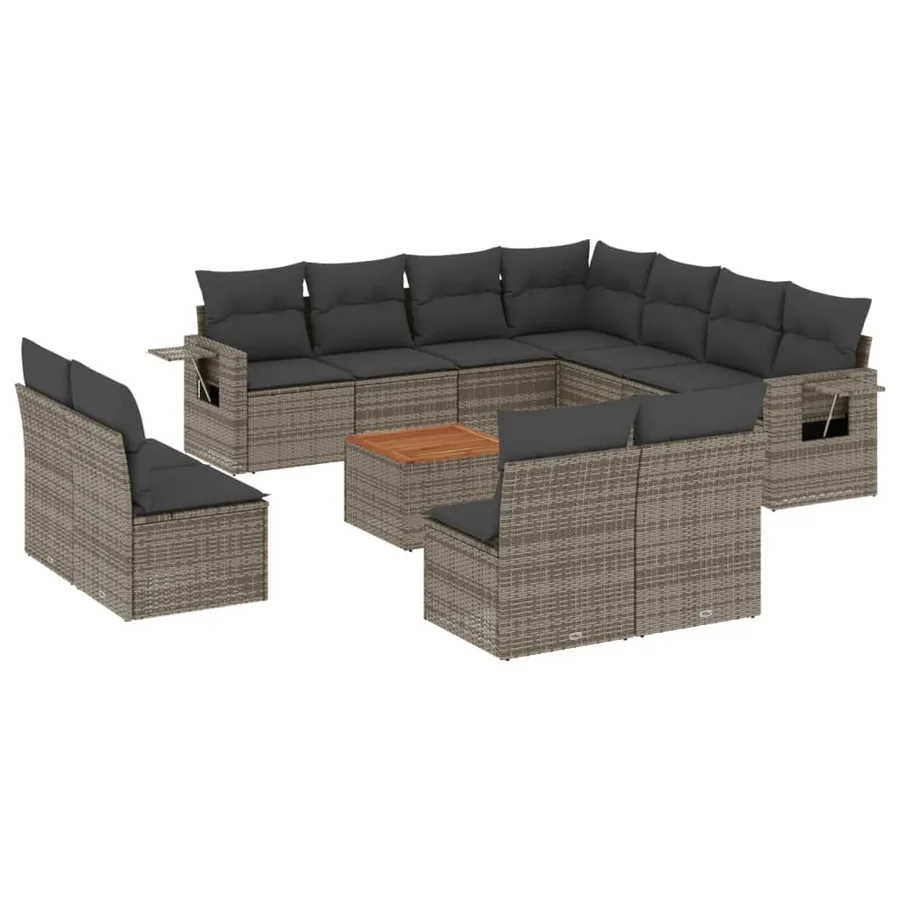 Salon de jardin avec coussins 12 pcs gris résine tressée - 2