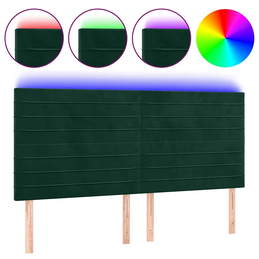Tête de lit à LED Vert foncé 200x5x118/128 cm Velours - 2