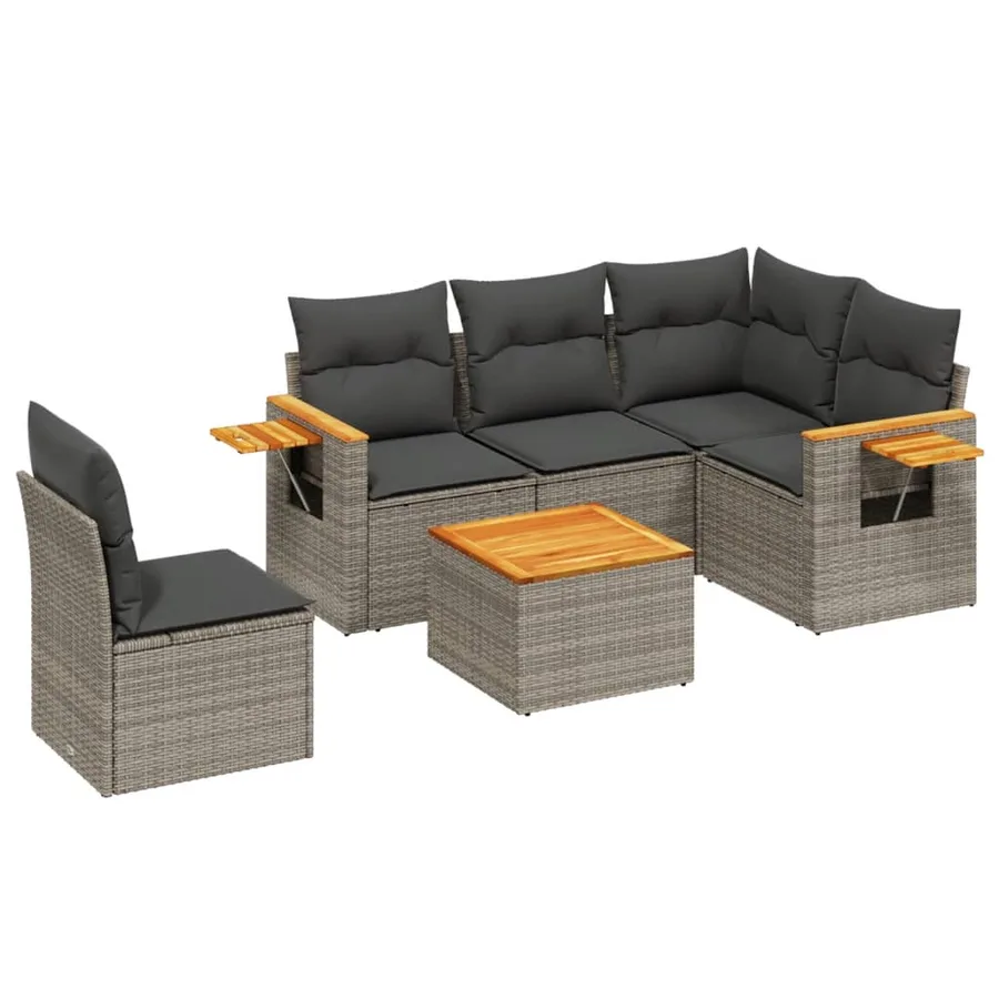 Salon de jardin 6 pcs avec coussins gris résine tressée - 2