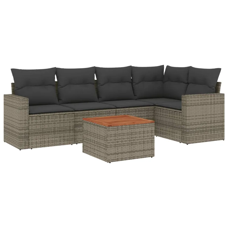 Salon de jardin 6 pcs avec coussins gris résine tressée - 2