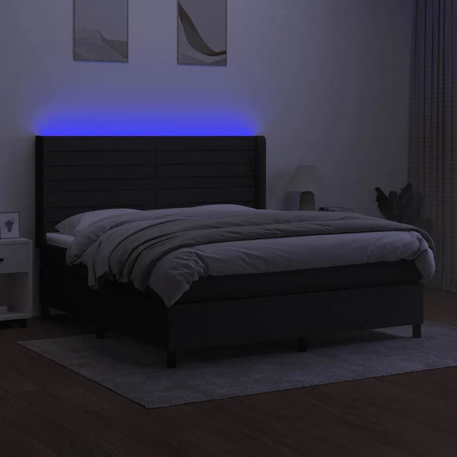 Sommier à lattes de lit matelas et LED Noir 160x200 cm Tissu - 3