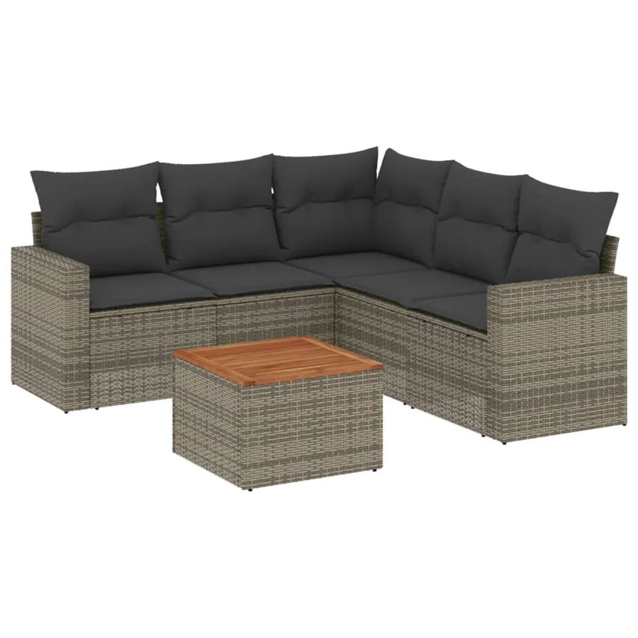 Salon de jardin 6 pcs avec coussins gris résine tressée - 2