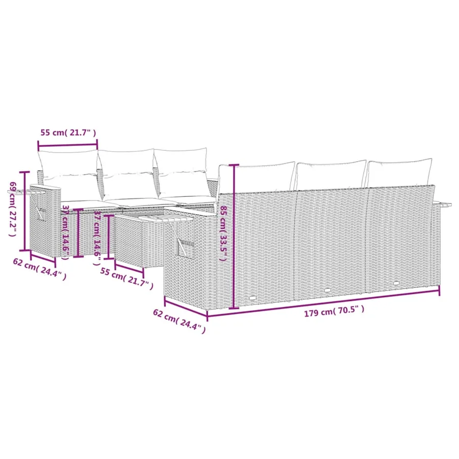 Salon de jardin avec coussins 7 pcs gris résine tressée - 8