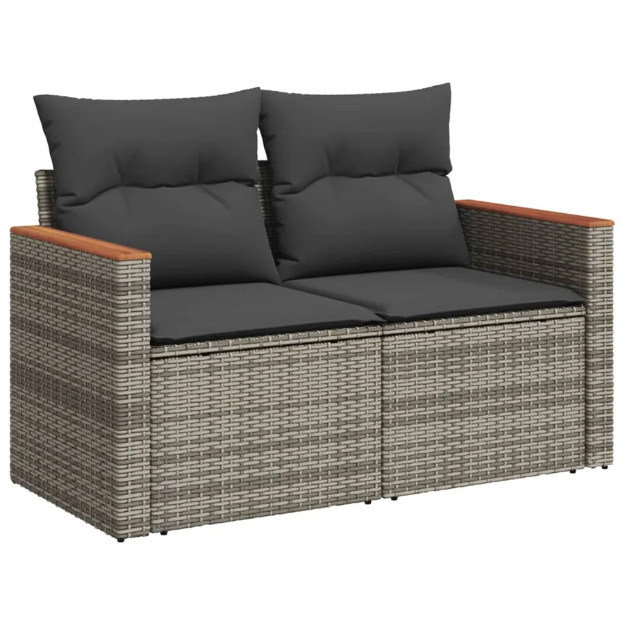 Salon de jardin avec coussins 10 pcs gris résine tressée - 5
