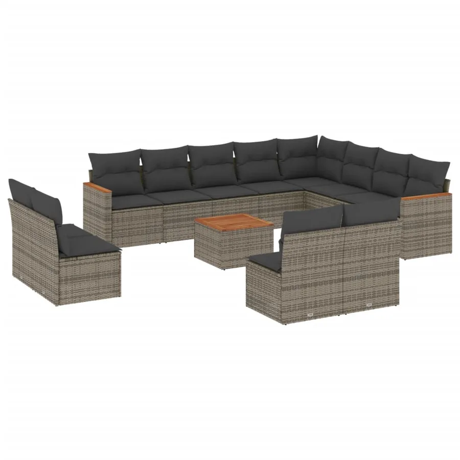 Salon de jardin avec coussins 13 pcs gris résine tressée - 2