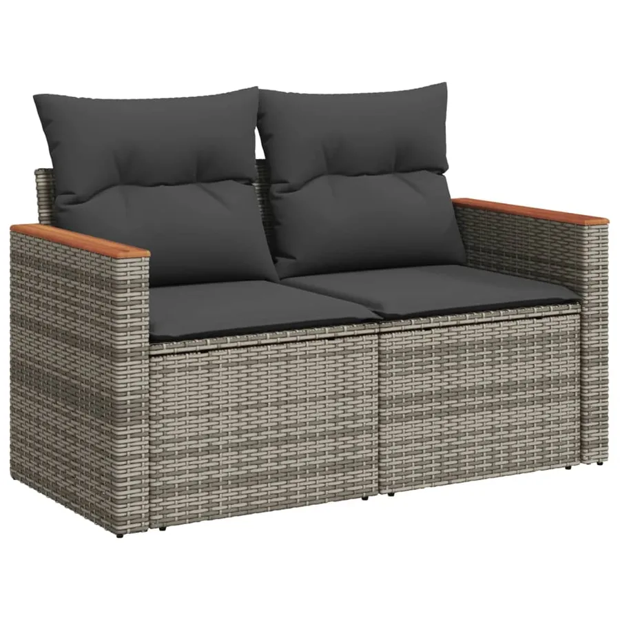 Salon de jardin 9 pcs avec coussins gris résine tressée - 5