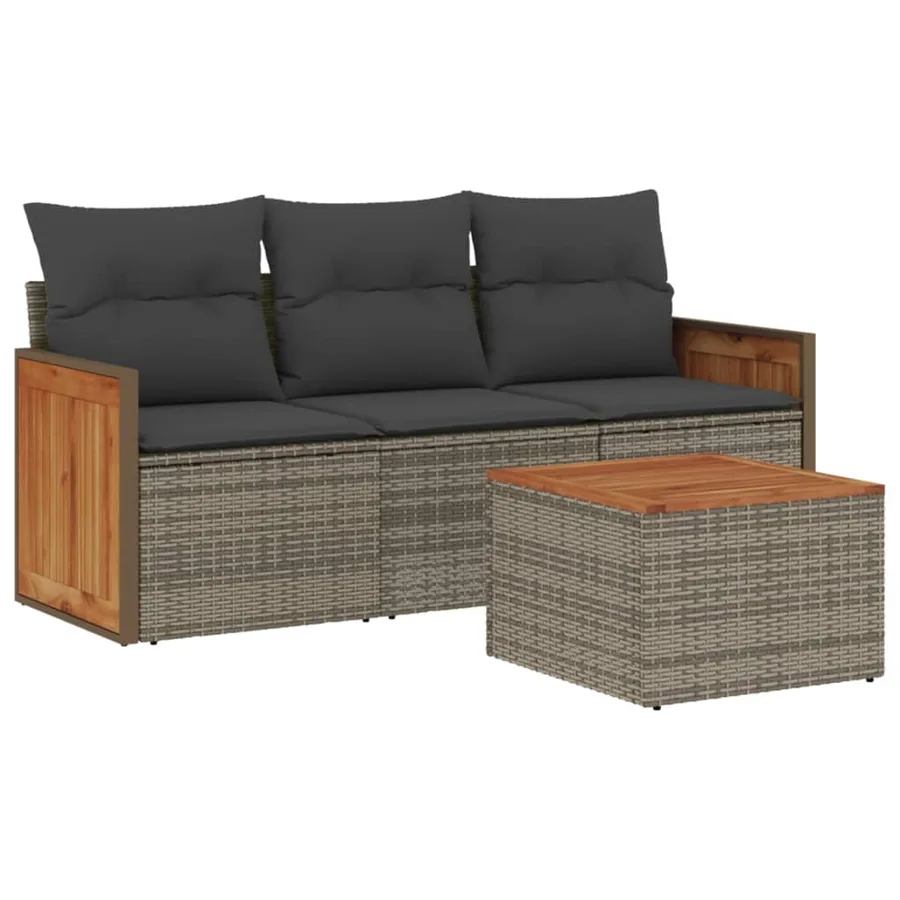 Salon de jardin 4 pcs avec coussins gris résine tressée - 2
