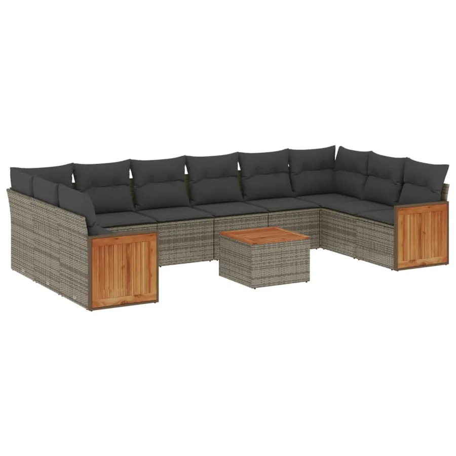 Salon de jardin 11 pcs avec coussins gris résine tressée - 2