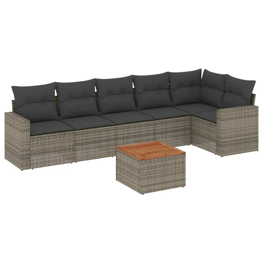 Salon de jardin avec coussins 7 pcs gris résine tressée - 2