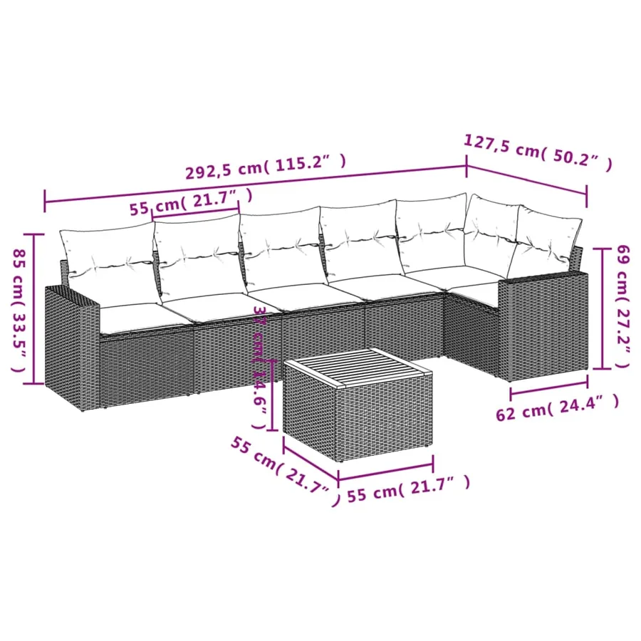Salon de jardin avec coussins 7 pcs gris résine tressée - 3