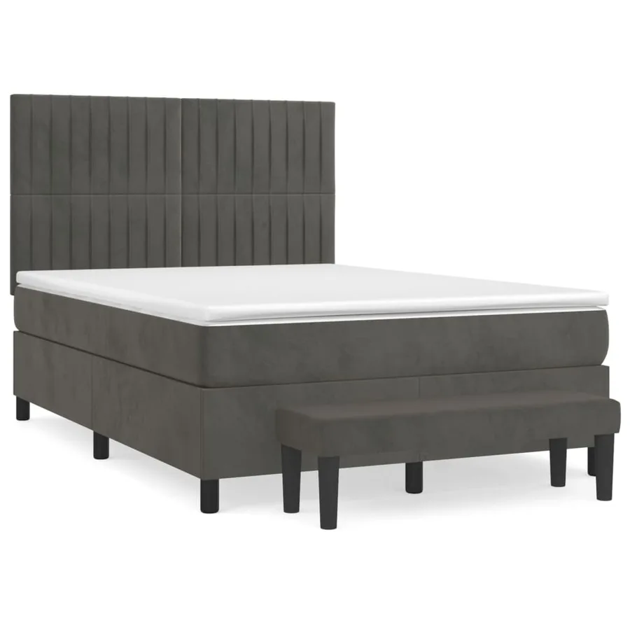 Sommier à lattes de lit et matelas Gris foncé 140x190cm Velours - 2