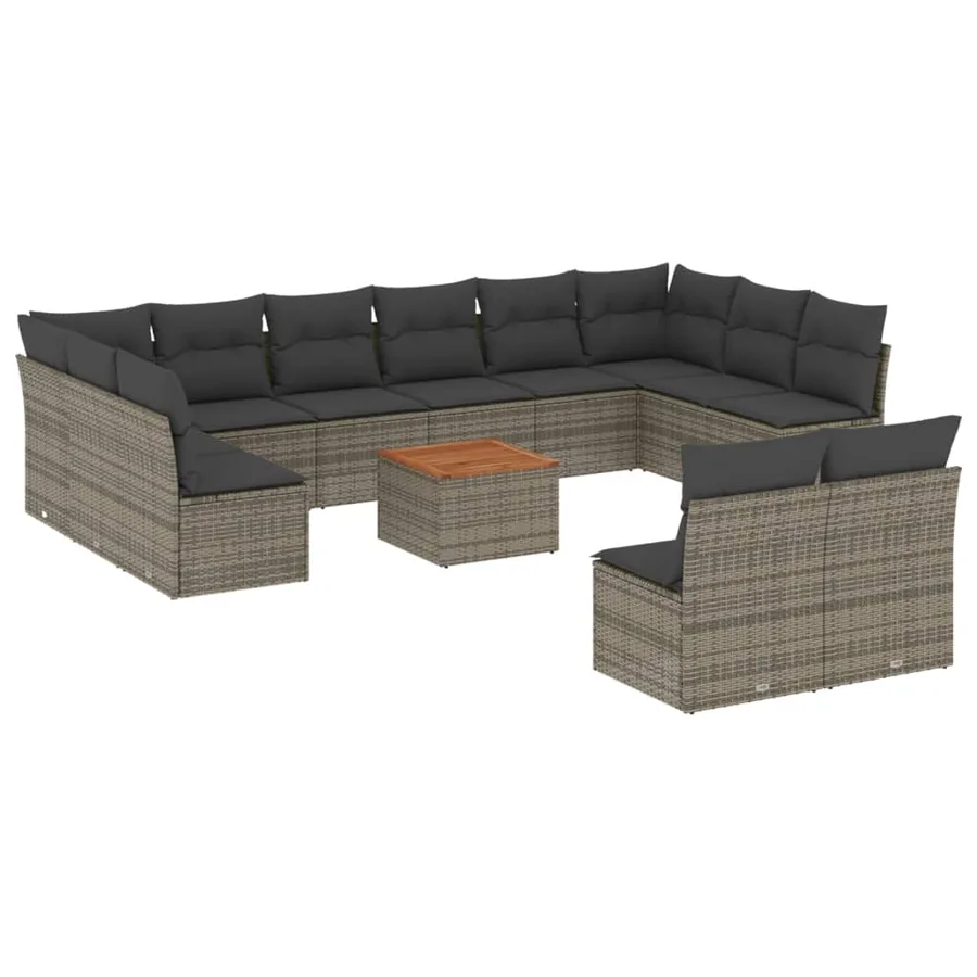 Salon de jardin avec coussins 13 pcs gris résine tressée - 2