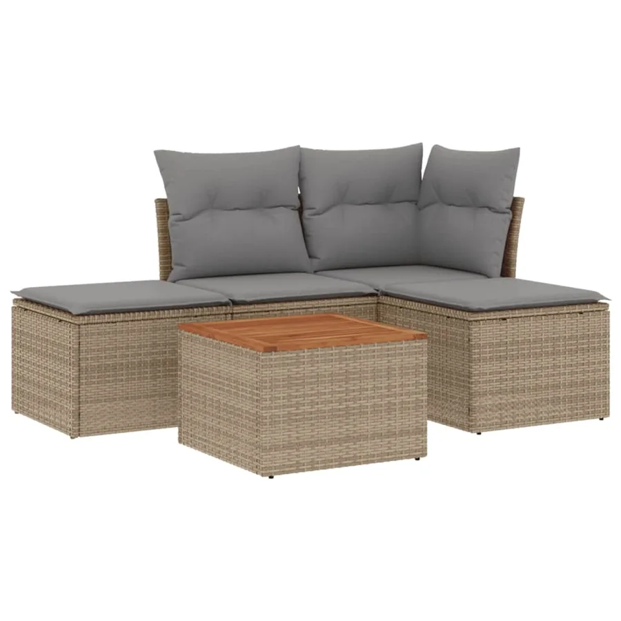 Salon de jardin avec coussins 5pcs mélange beige résine tressée - 2